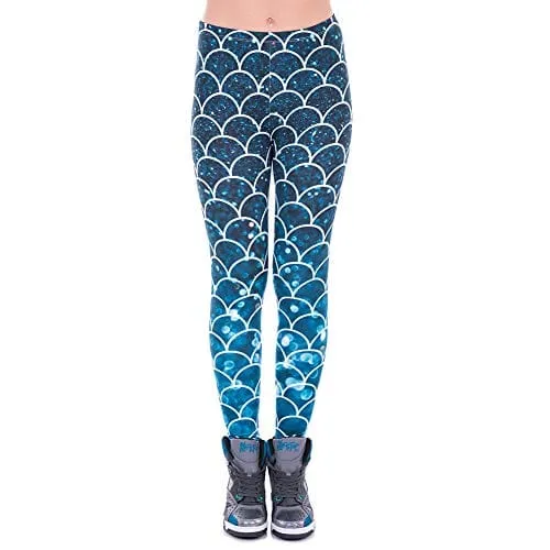 Kanora Middle Waisted Seamless Workout Leggings - Women’s Mandala Printed Yoga Leggings, Tummy Control Running Pants (Mermaid, One Size), Medium