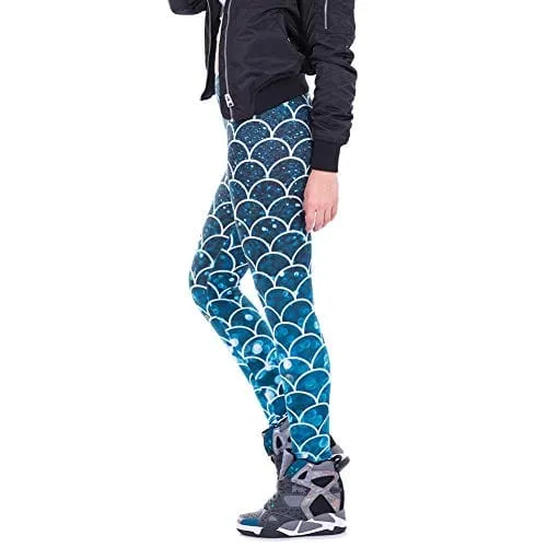 Kanora Middle Waisted Seamless Workout Leggings - Women’s Mandala Printed Yoga Leggings, Tummy Control Running Pants (Mermaid, One Size), Medium