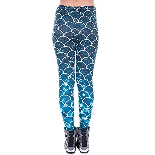 Kanora Middle Waisted Seamless Workout Leggings - Women’s Mandala Printed Yoga Leggings, Tummy Control Running Pants (Mermaid, One Size), Medium