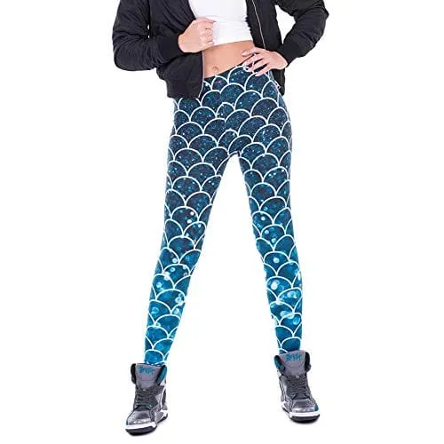 Kanora Middle Waisted Seamless Workout Leggings - Women’s Mandala Printed Yoga Leggings, Tummy Control Running Pants (Mermaid, One Size), Medium