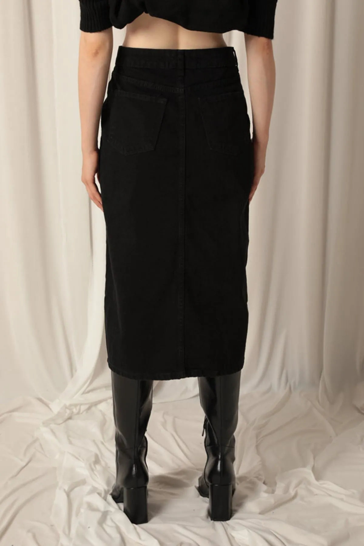 KKT Denim Fabric Women's Black Skirt - Ilford