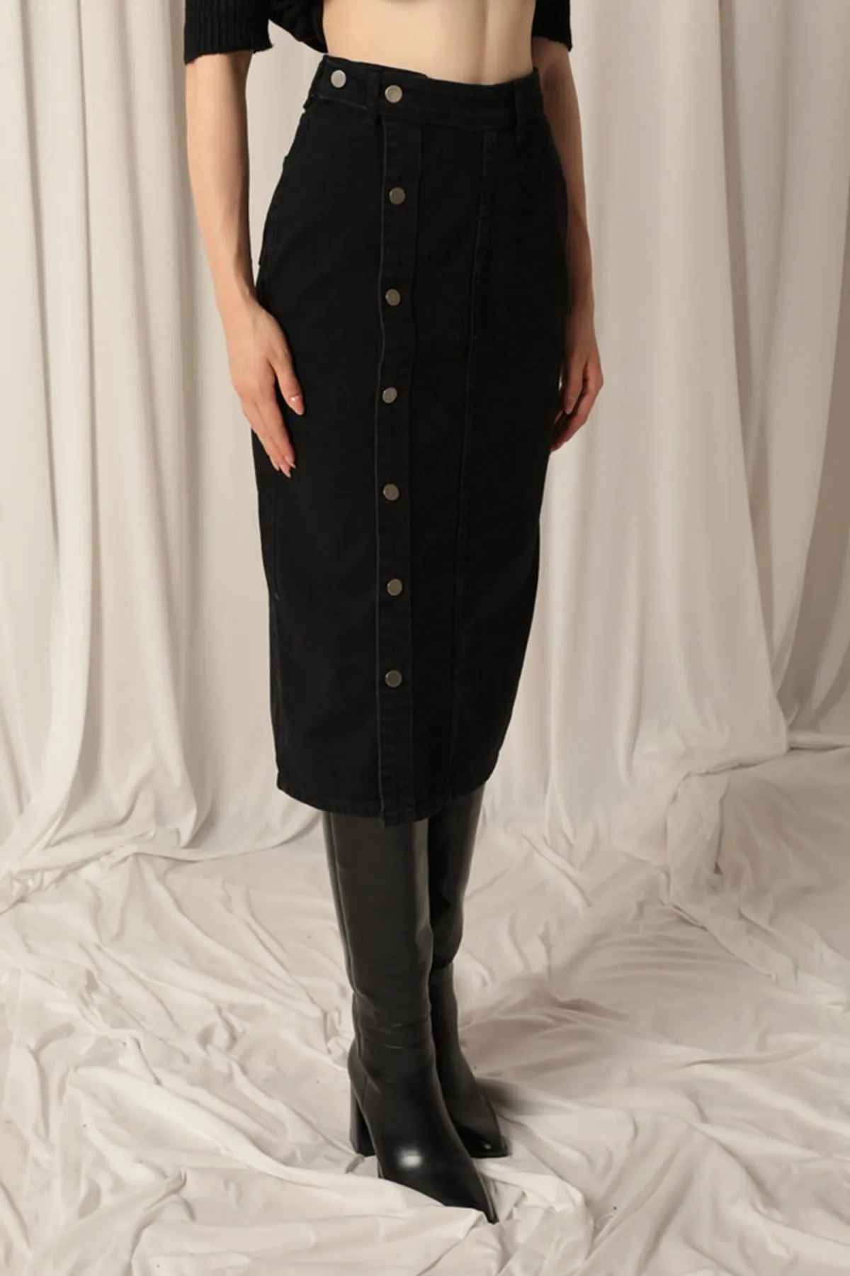 KKT Denim Fabric Women's Black Skirt - Ilford