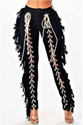 Lace Me Up Skinny Jeans Black