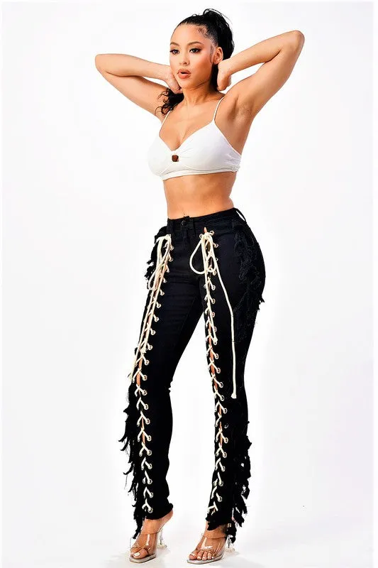 Lace Me Up Skinny Jeans Black
