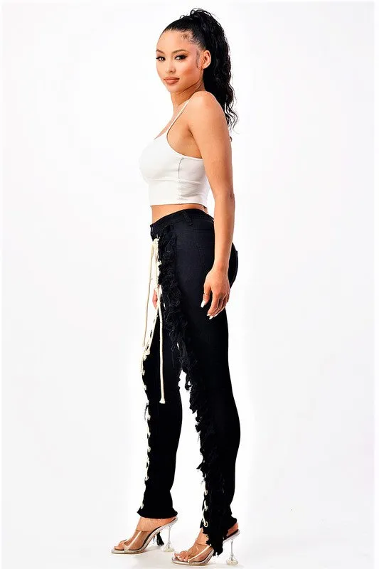 Lace Me Up Skinny Jeans Black