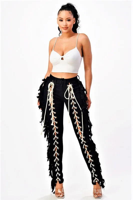 Lace Me Up Skinny Jeans Black