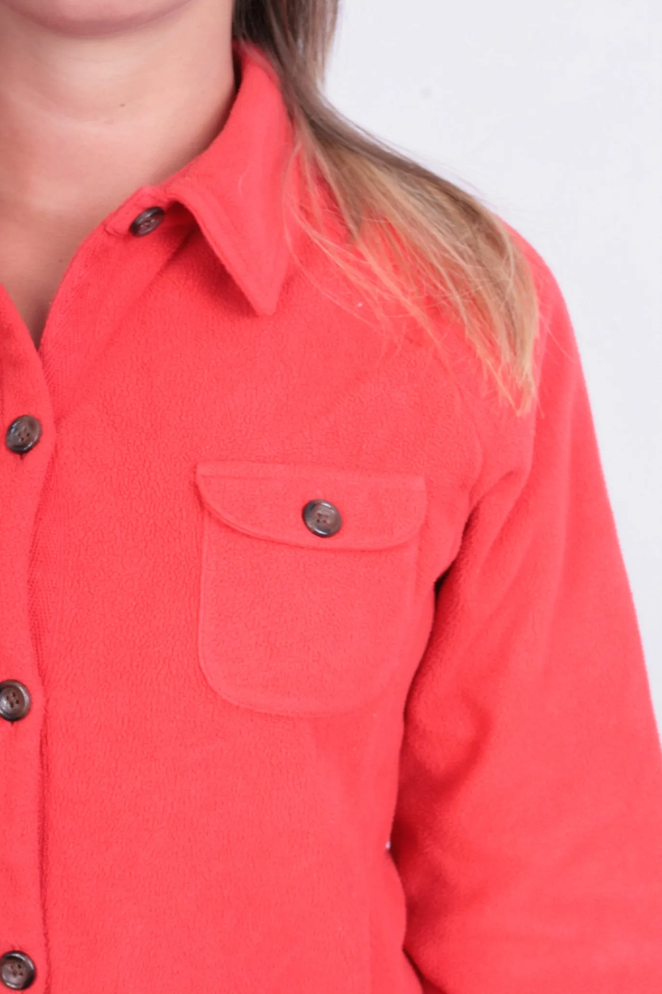 Lands'End Womens M Fleece Jacket Orange Buttons Down