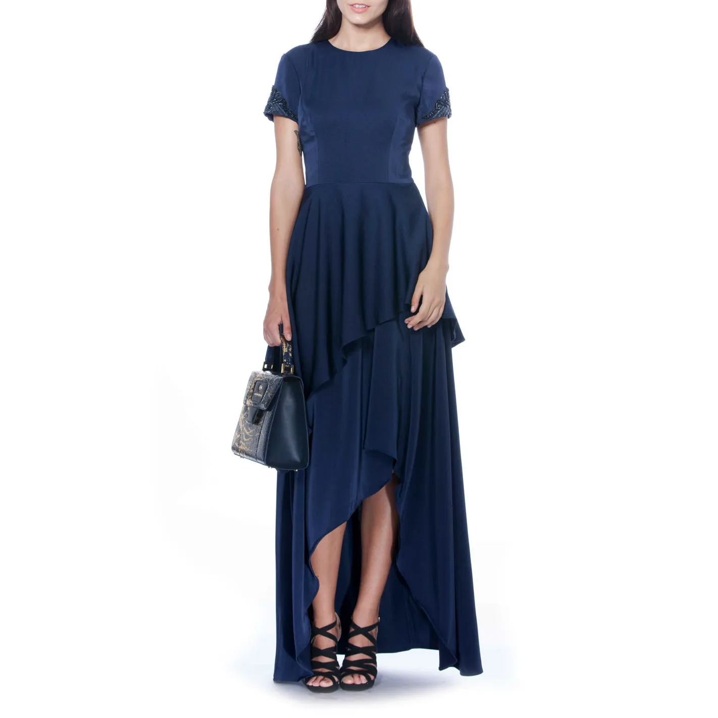 Layered Short Sleeve Navy Gown