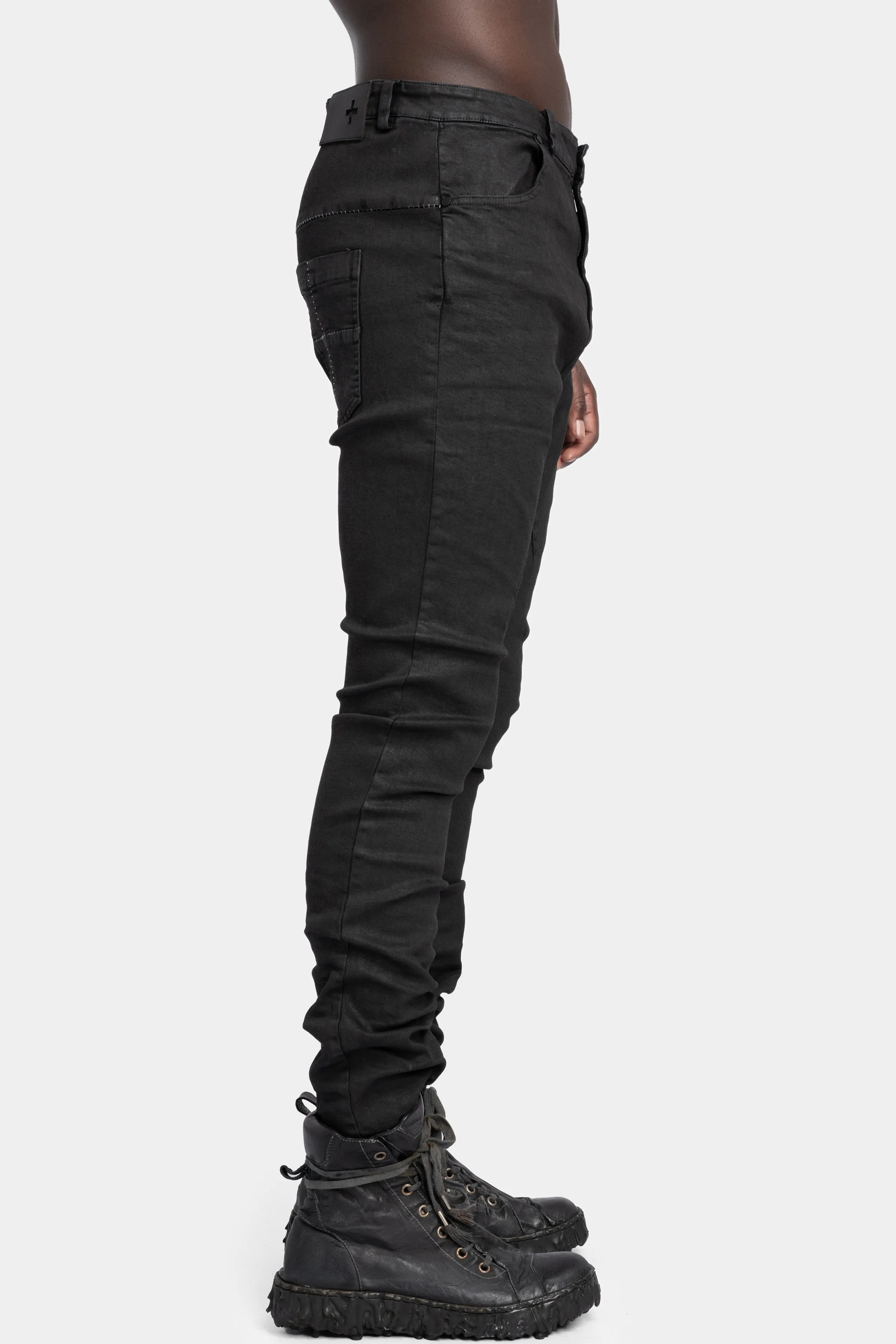 Leather effect coated slim fit jeans
