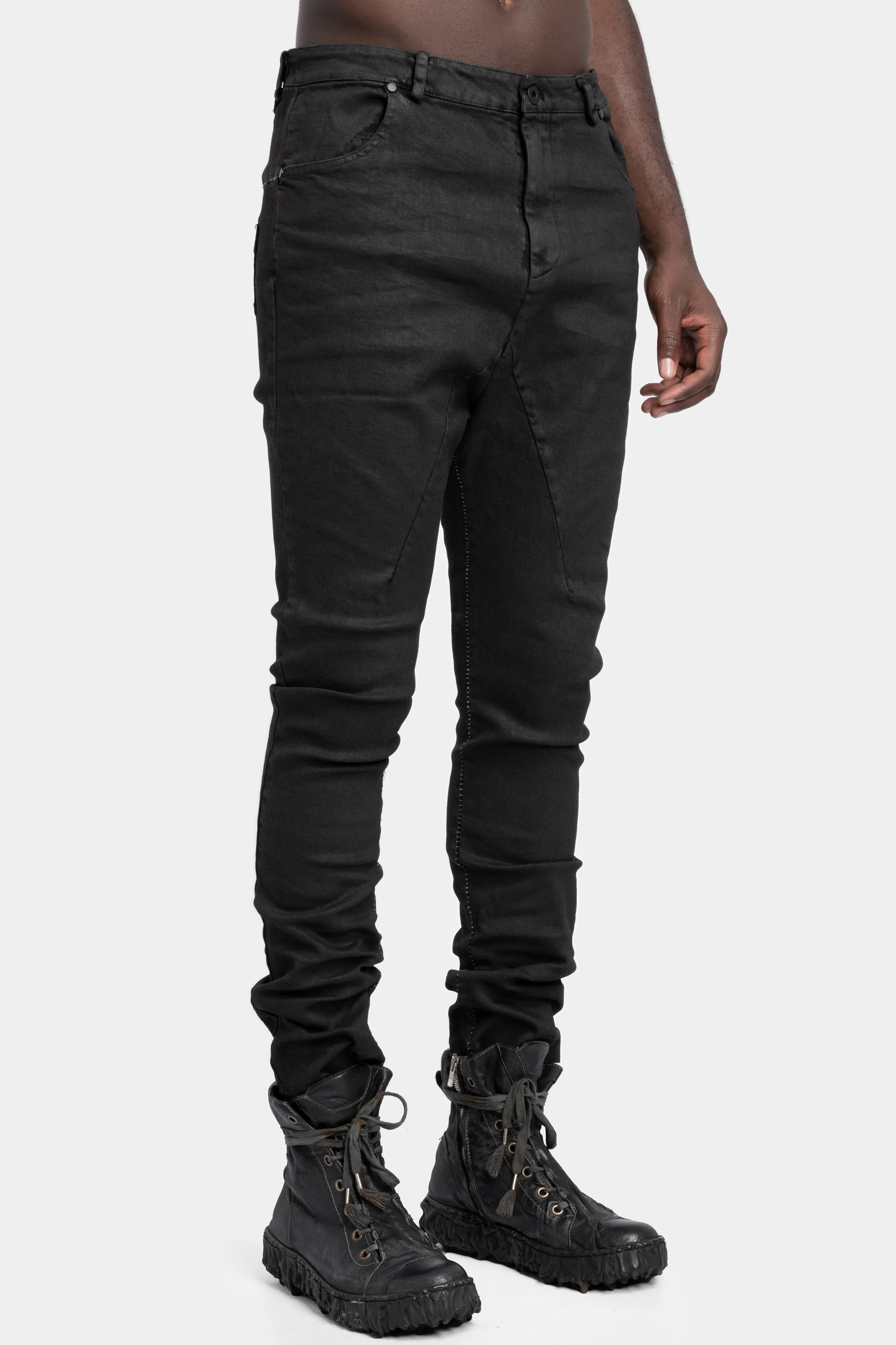 Leather effect coated slim fit jeans
