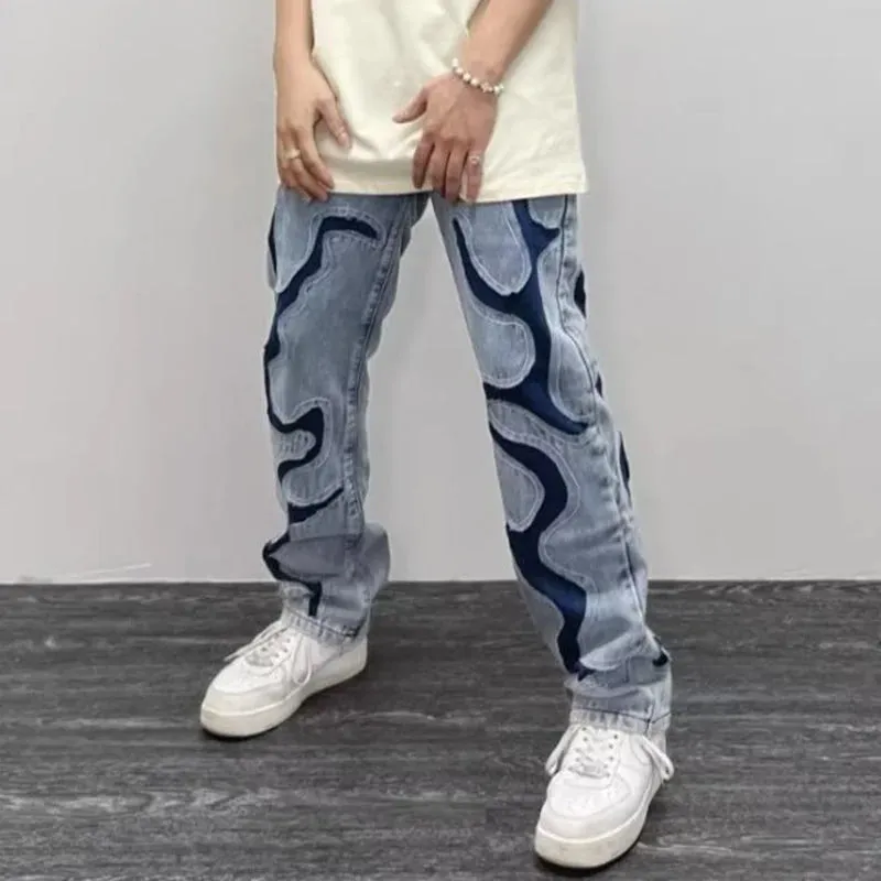 Light Denim Patchwork Abstract Jeans