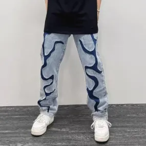 Light Denim Patchwork Abstract Jeans