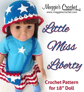 Little Miss Liberty 18" Doll T-Shirt Dress, Hat & Purse Crochet Pattern