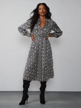 Long Sleeve Geometric Print Shirt Dress