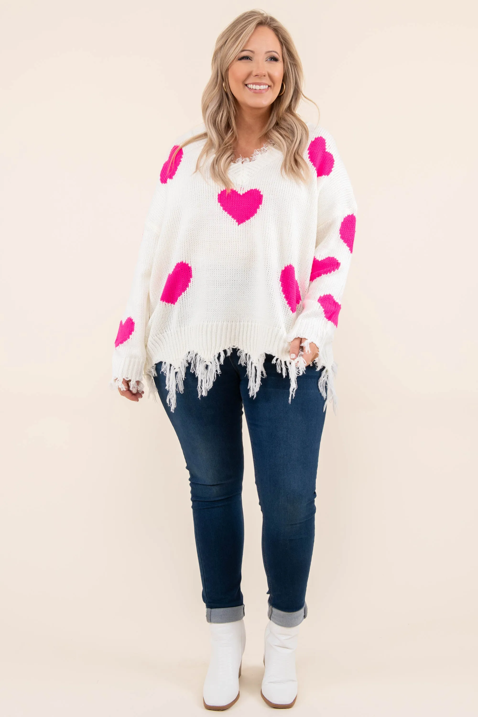 Looking For A Lover Sweater, Ivory-Pink