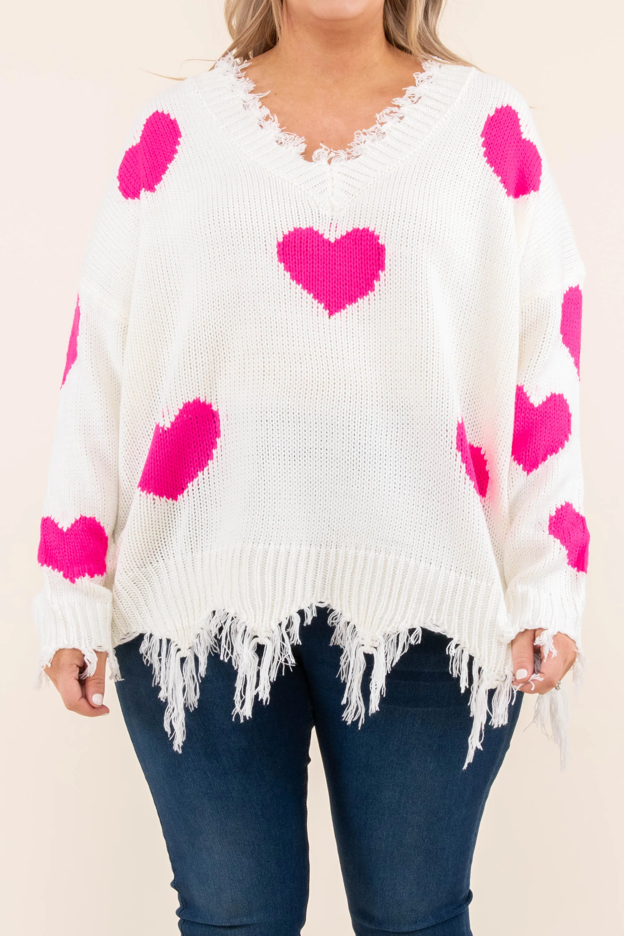 Looking For A Lover Sweater, Ivory-Pink