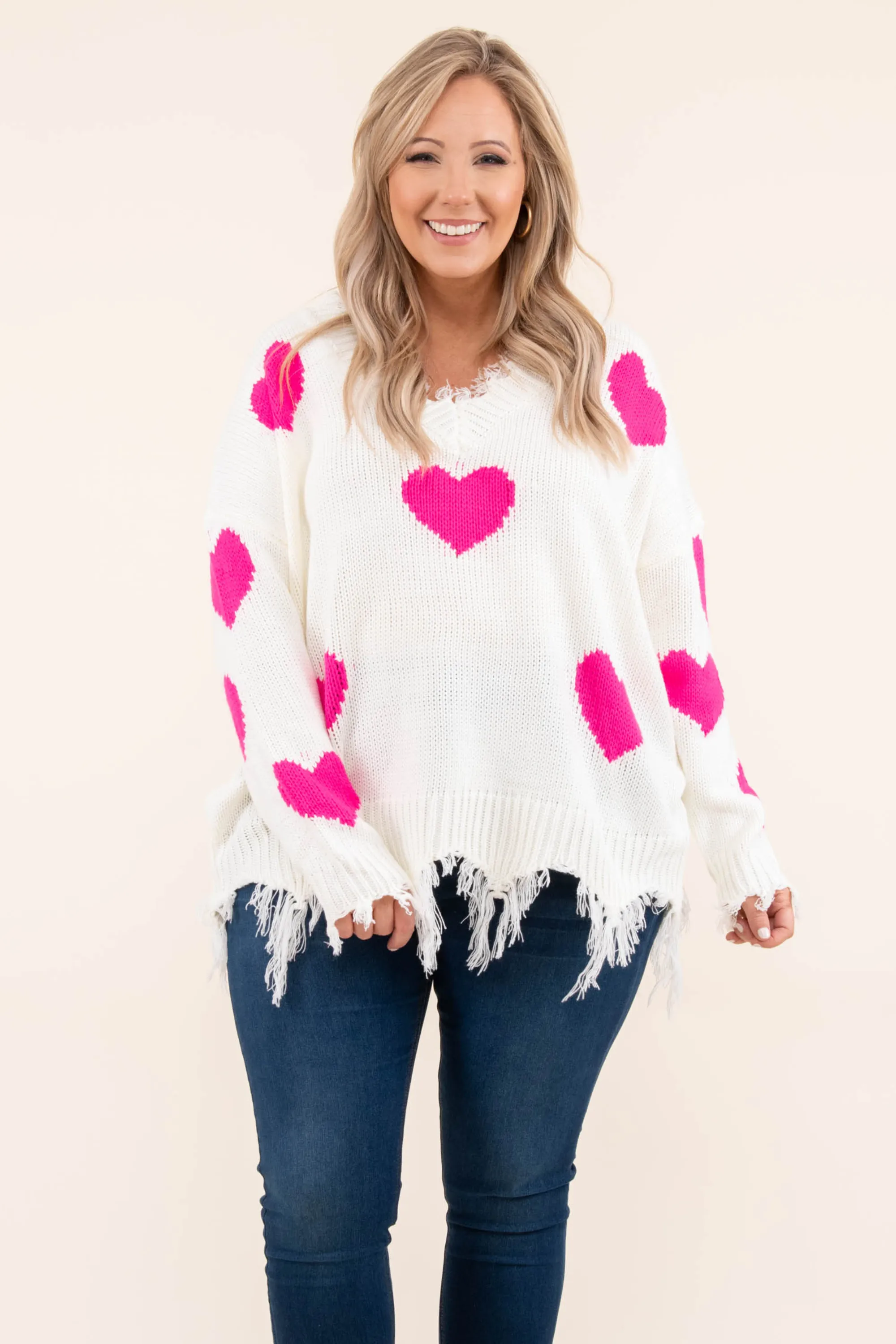 Looking For A Lover Sweater, Ivory-Pink