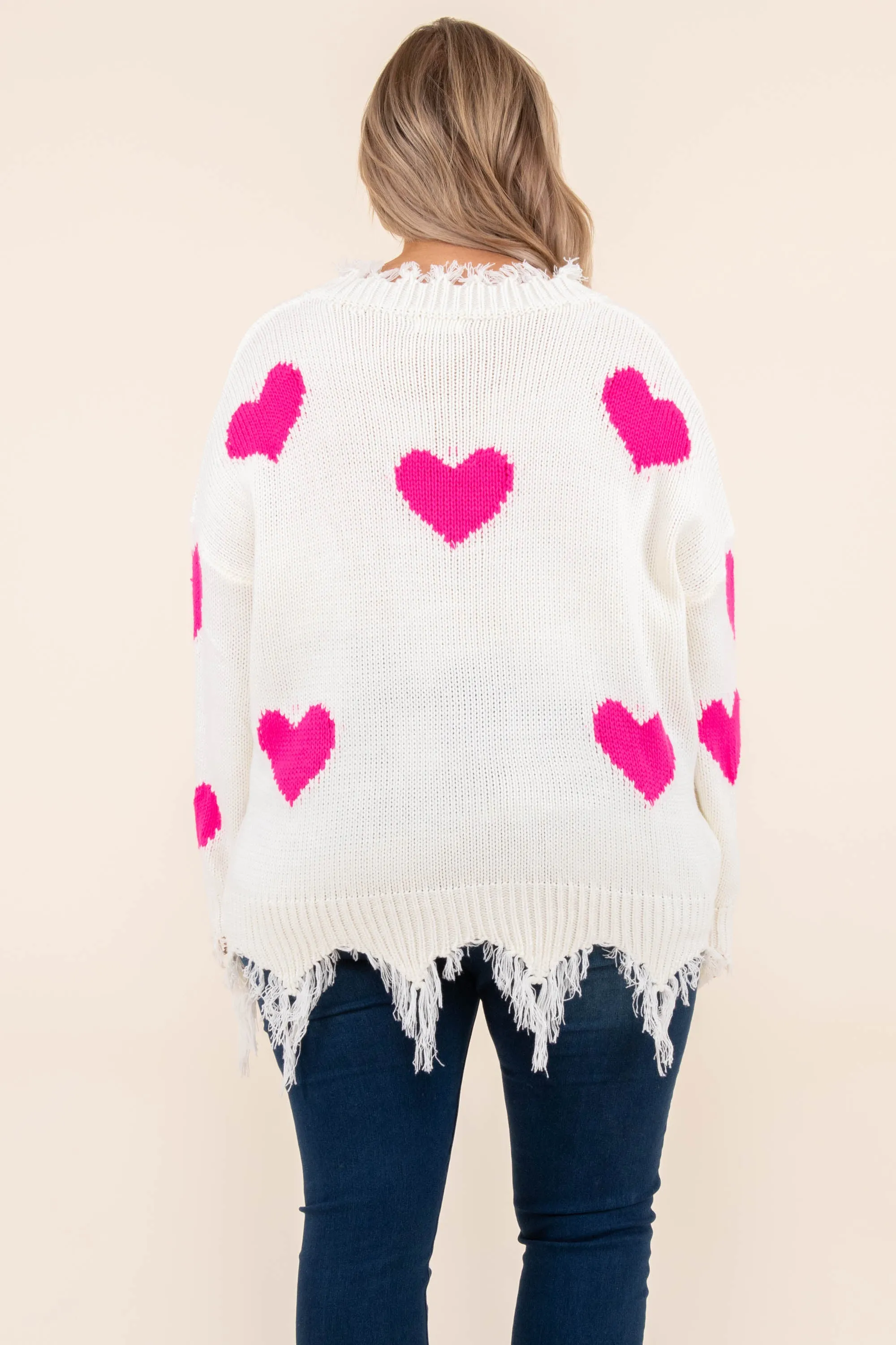 Looking For A Lover Sweater, Ivory-Pink