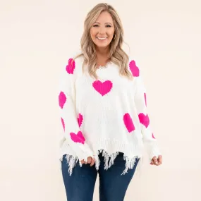 Looking For A Lover Sweater, Ivory-Pink