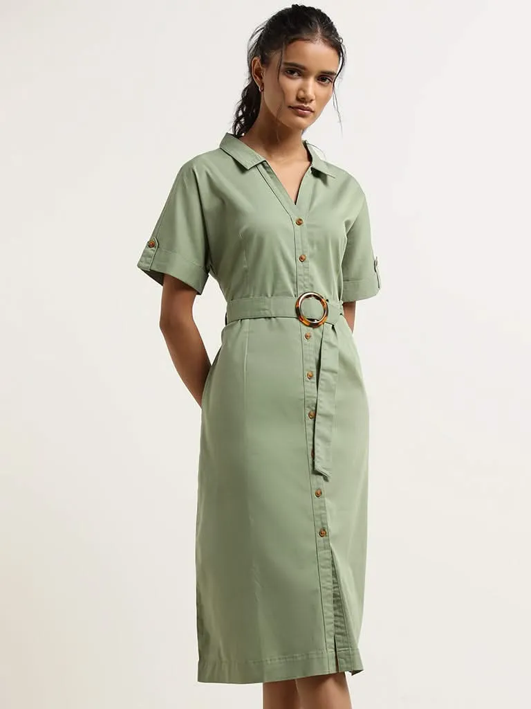LOV Green Cotton Shirt Dress with Belt
