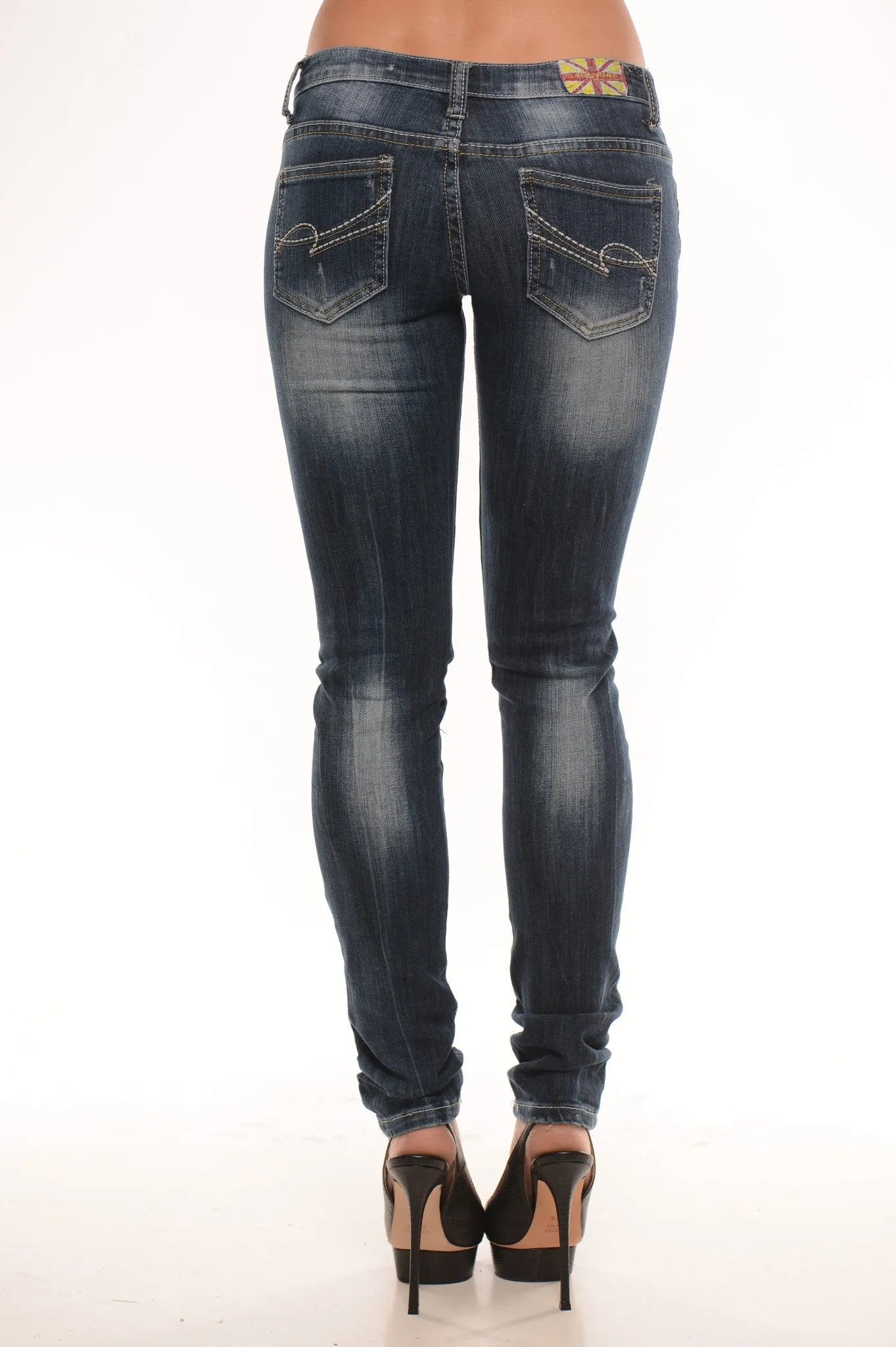 Low Rise Destroyed Skinny Jeans - Dark