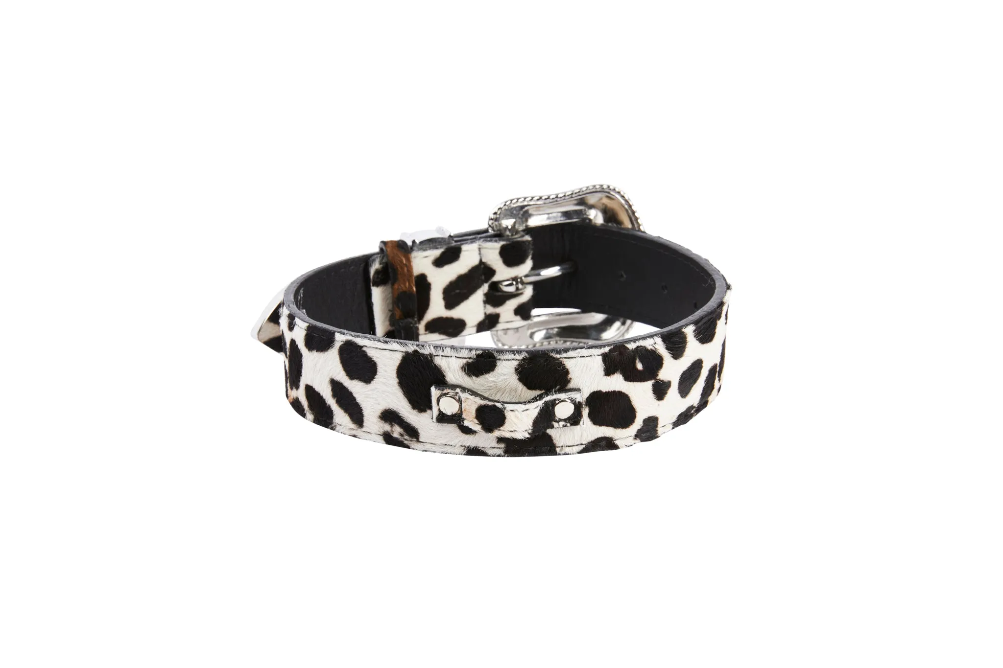 Luxury Pet Fashion Animal Print Hair On Hide Italian Leather Collar With Swarovski Crystal Hardware