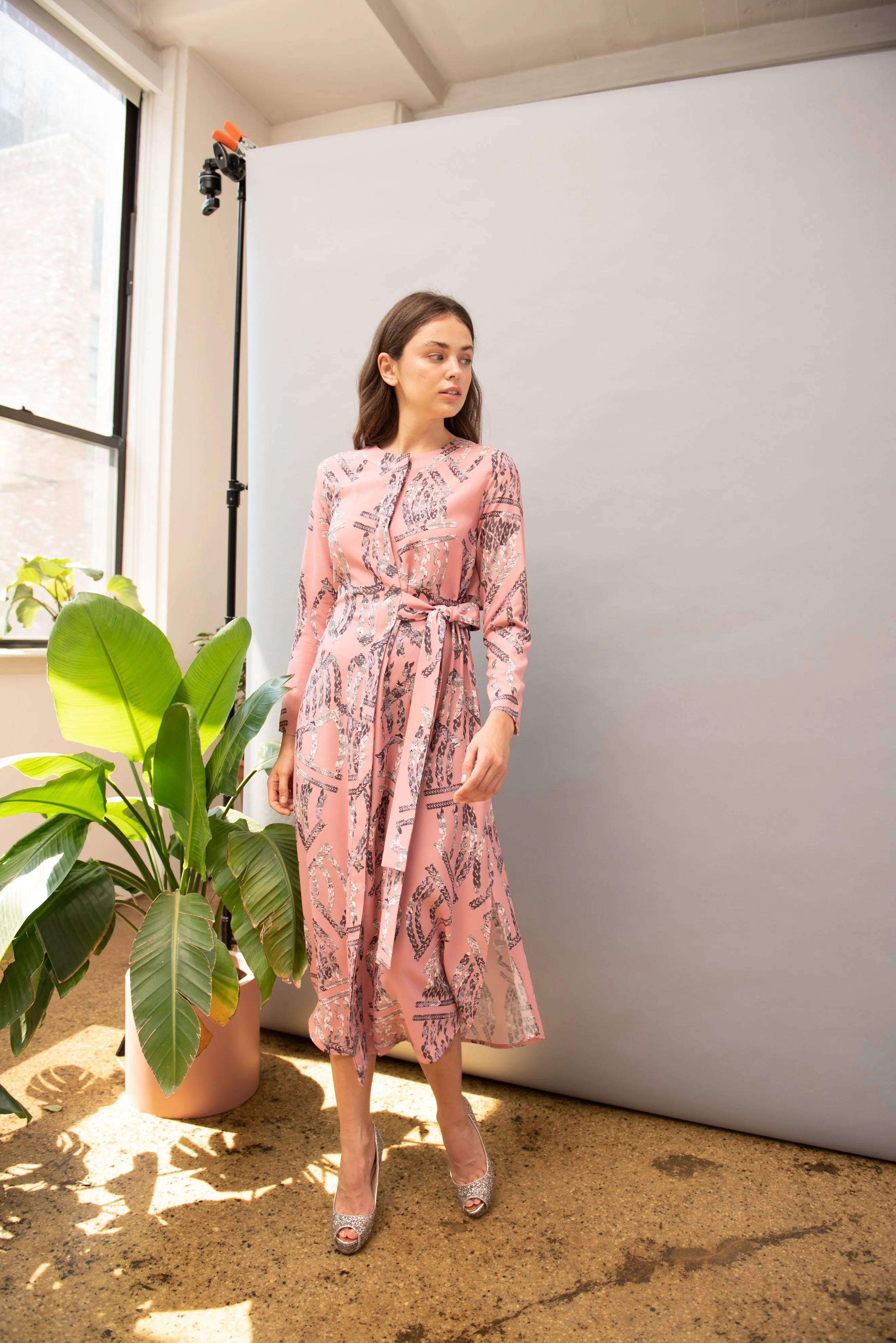 Macrame Sophia Long Sleeve Midi Dress