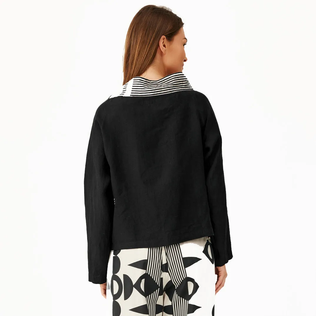 Mara Gibbucci Jacket, Geometric Print, Ecru/Black M & M/L