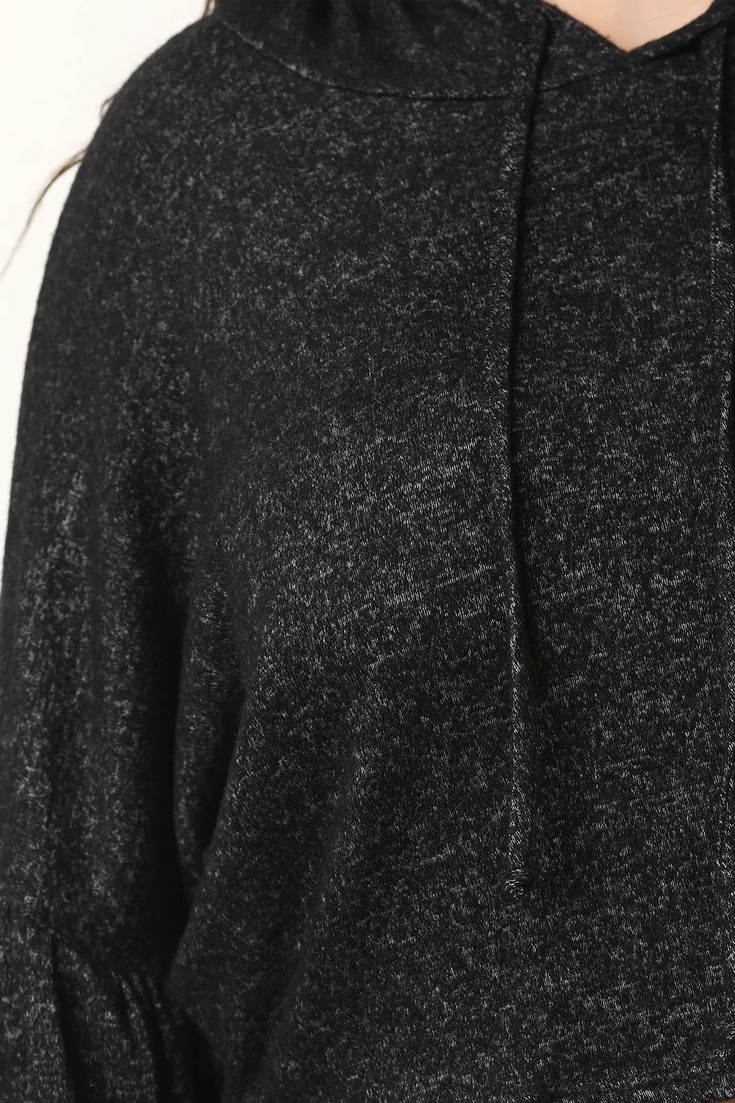 Marled Knit Hoodie Crop Sweater with Jogger Pants Set