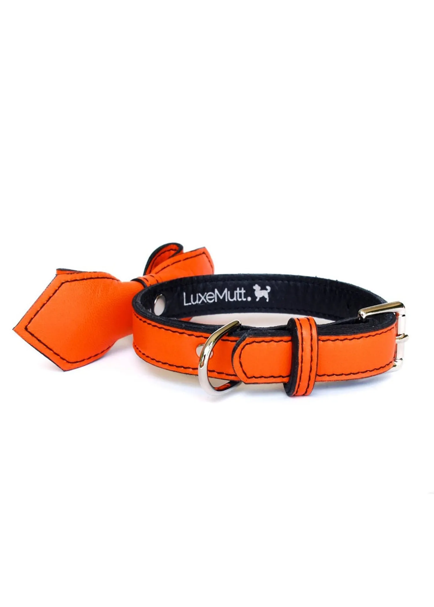 MARTINI LEATHER BOW TIE COLLAR TANGERINE