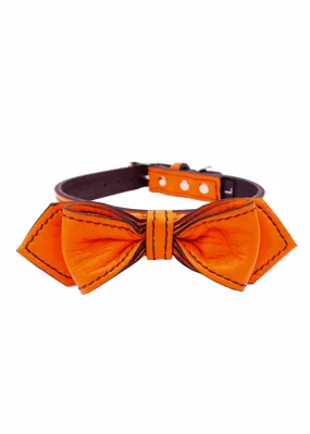 MARTINI LEATHER BOW TIE COLLAR TANGERINE