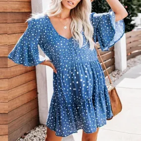 Maternity Casual V Neck Dots Layered Skirt