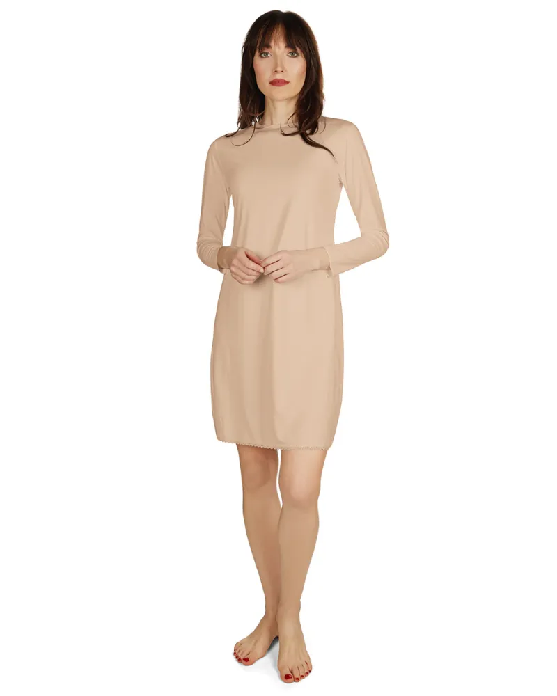 Me Moi Nude Bonded Long Sleeve Shell Dress 38"