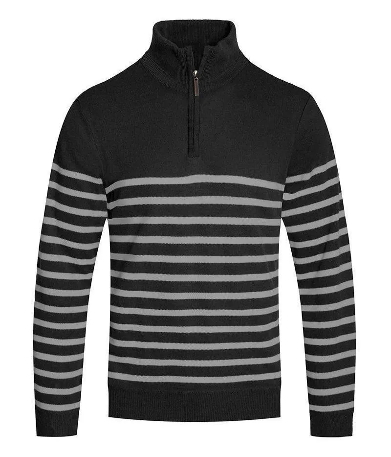Mens Black Striped Half Zip Pullover Shirt