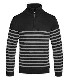 Mens Black Striped Half Zip Pullover Shirt