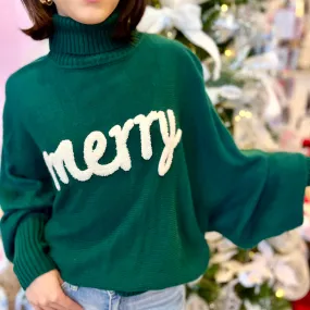 Merry! Embroidered High Neck Sweater