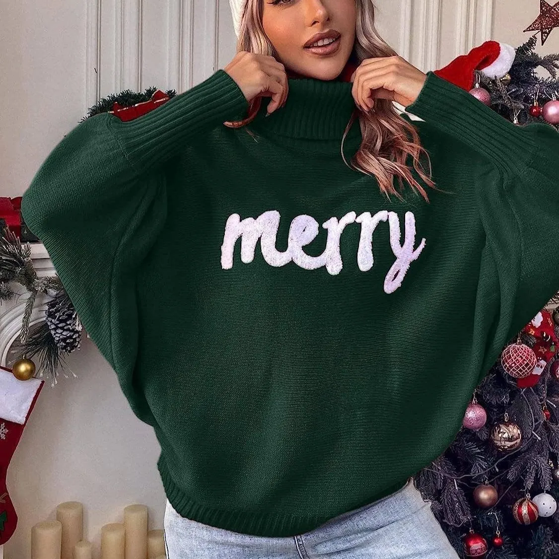 Merry! Embroidered High Neck Sweater