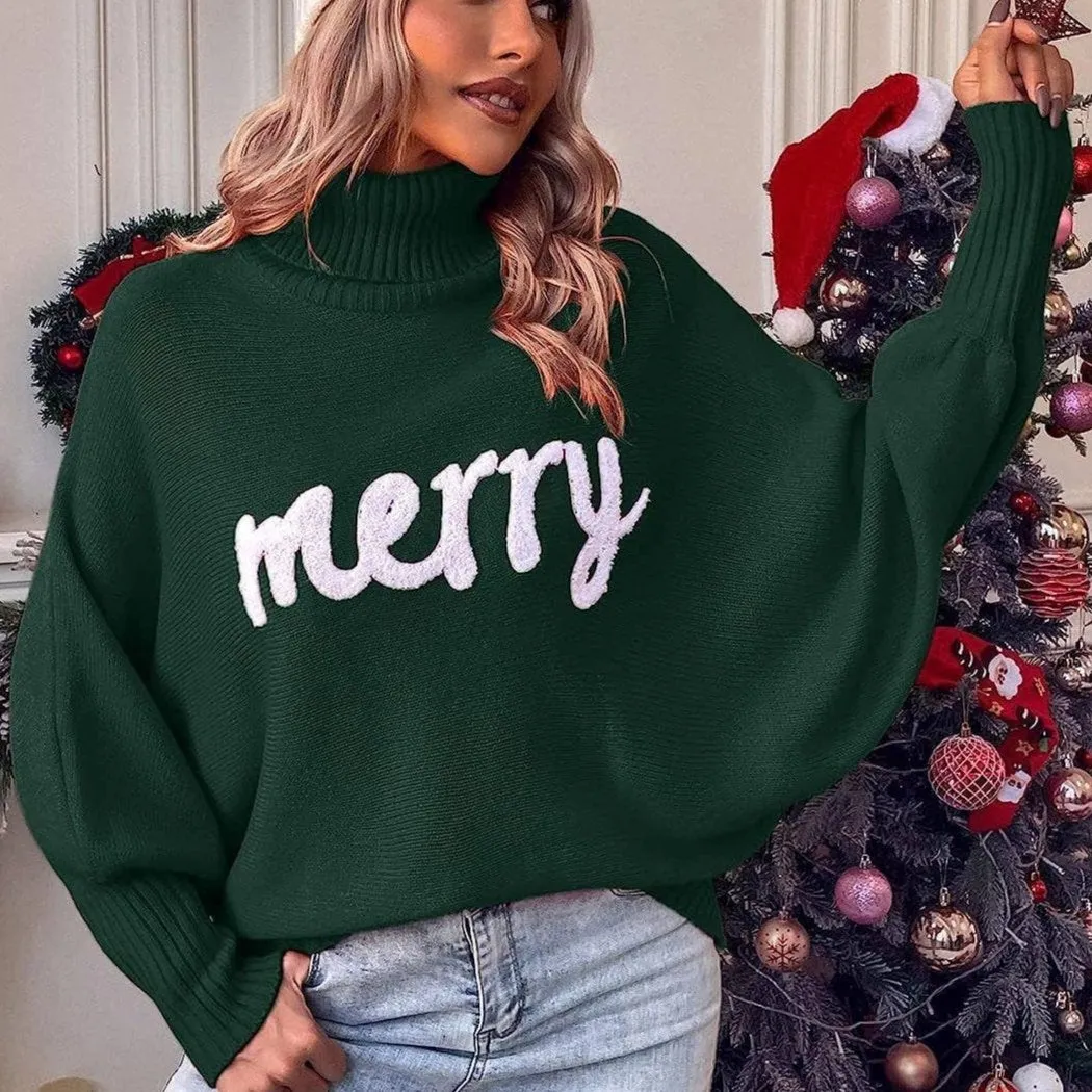 Merry! Embroidered High Neck Sweater