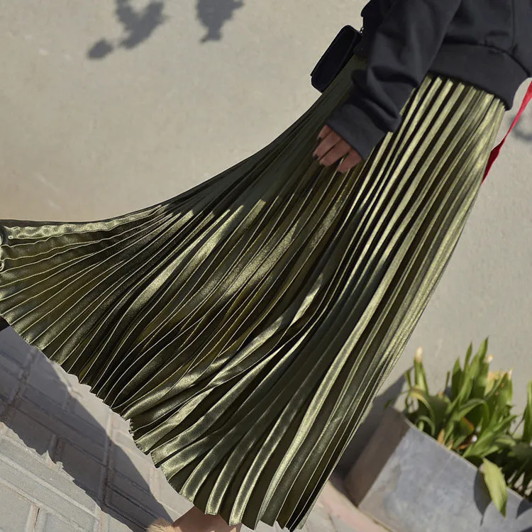 Metallic Pleated Maxi Skirts - 9 Colors