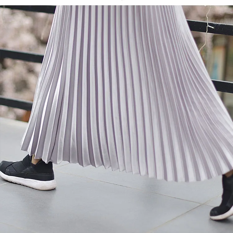 Metallic Pleated Maxi Skirts - 9 Colors