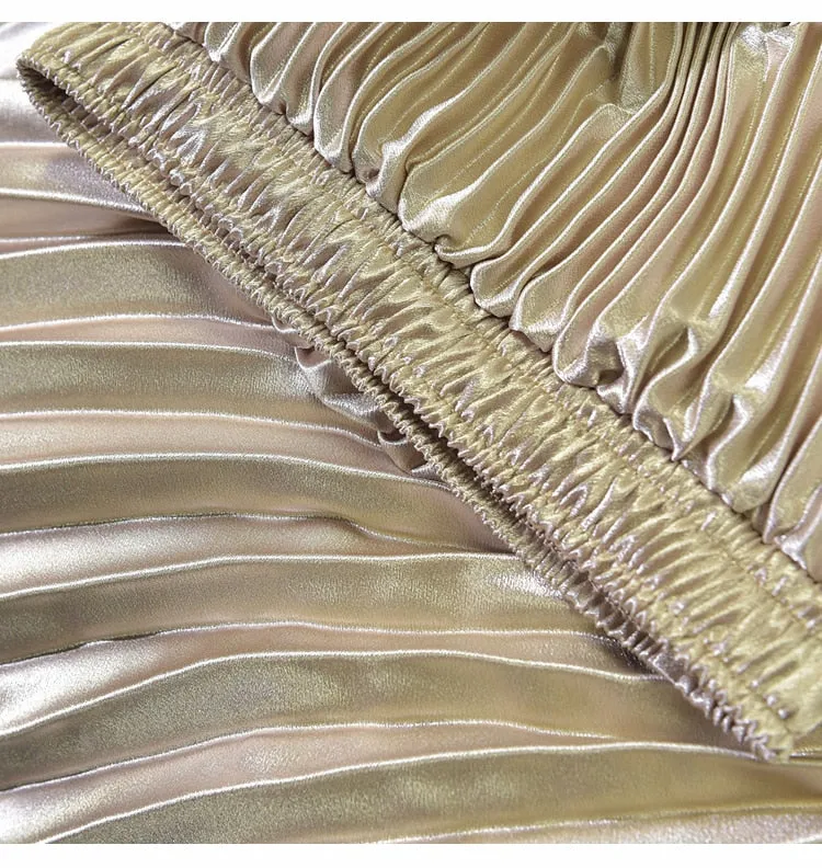 Metallic Pleated Maxi Skirts - 9 Colors
