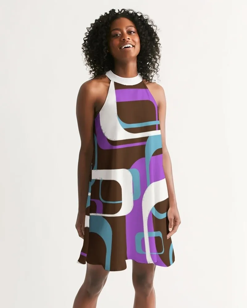 Mod Dress, Vintage Dress Style, Halter Dress, Brown Purple Dress, Retro Dress Women, Retro 60s dress, Vintage 60s style dress, Mod 60s Dress