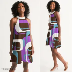 Mod Dress, Vintage Dress Style, Halter Dress, Brown Purple Dress, Retro Dress Women, Retro 60s dress, Vintage 60s style dress, Mod 60s Dress