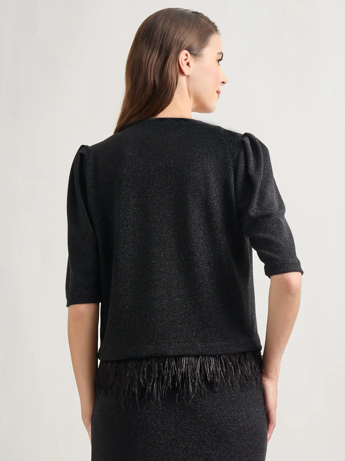 Modern Fit Ostrich Feather Trim Stretch Woven Jacket