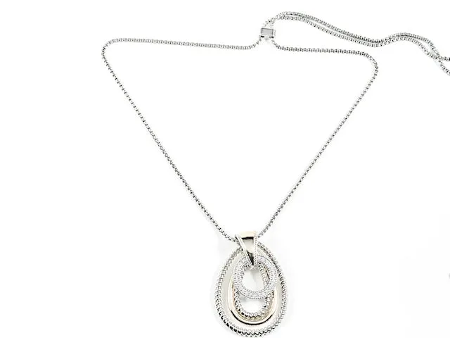 Modern Multi Layer Pear Shape Mix Material Pattern Design Two Tone Lariat Style Brass Necklace