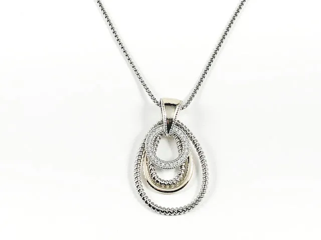 Modern Multi Layer Pear Shape Mix Material Pattern Design Two Tone Lariat Style Brass Necklace