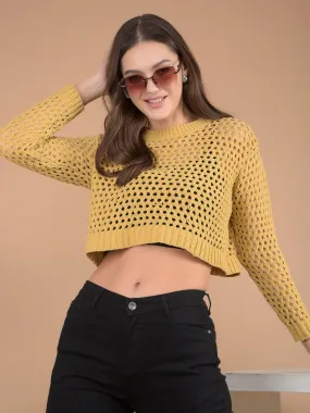 Mustard Crop Length Crochet Sweater