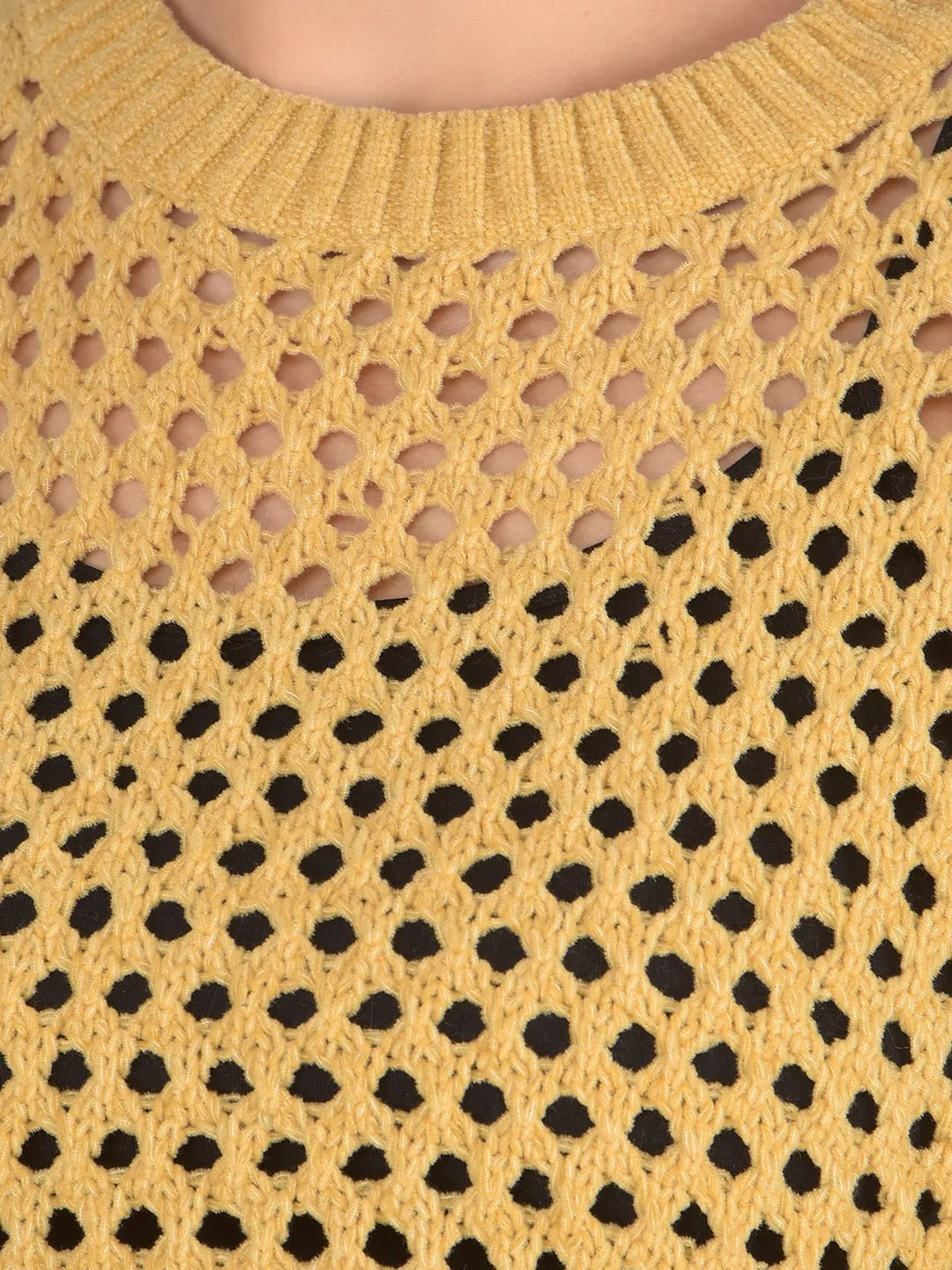 Mustard Crop Length Crochet Sweater