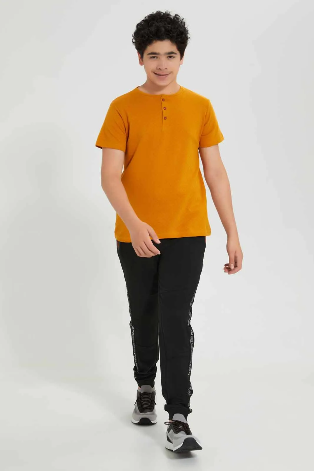 Mustard Jacquard Henley T-Shirt