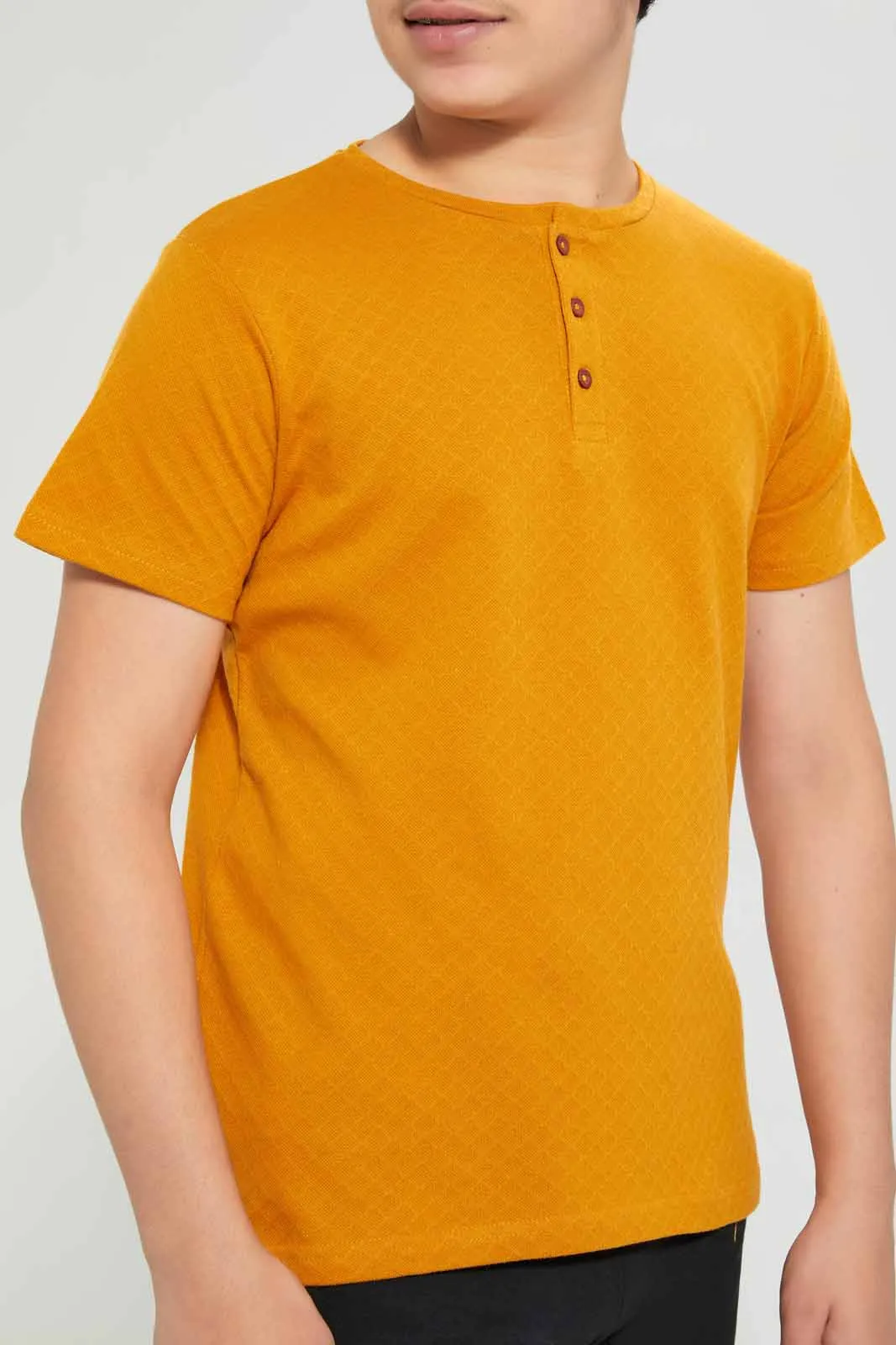 Mustard Jacquard Henley T-Shirt